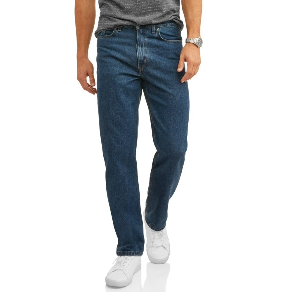 George Mens 100% Cotton Relaxed Fit Jeans Medium Wash Size 42 x 30